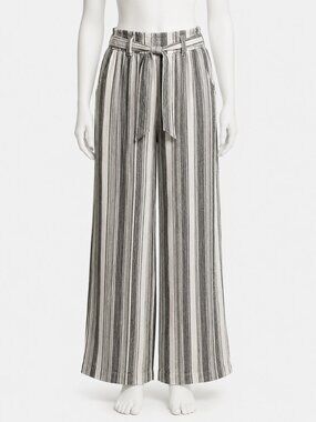 Jolt Black and White Striped Tie Waist Linen Blend Pants